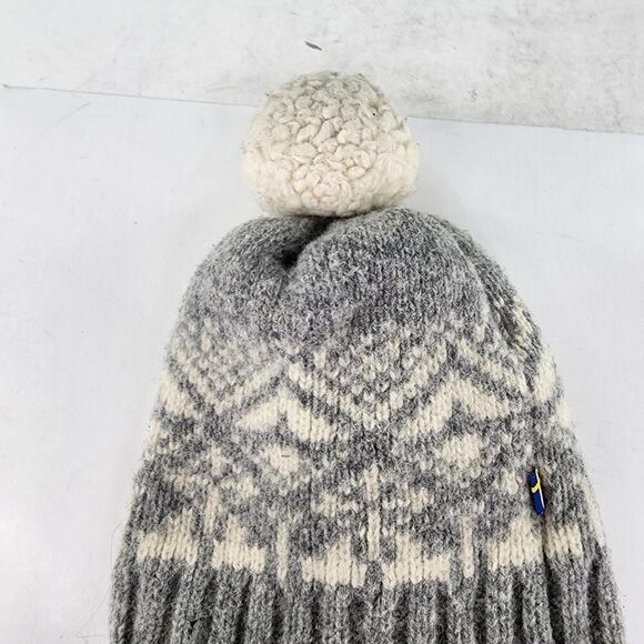 Fjallraven Kids Snowball Hat Beanie Wool Knit Pom Graye Beige Gorpcore Snow Hats - Picture 3 of 9